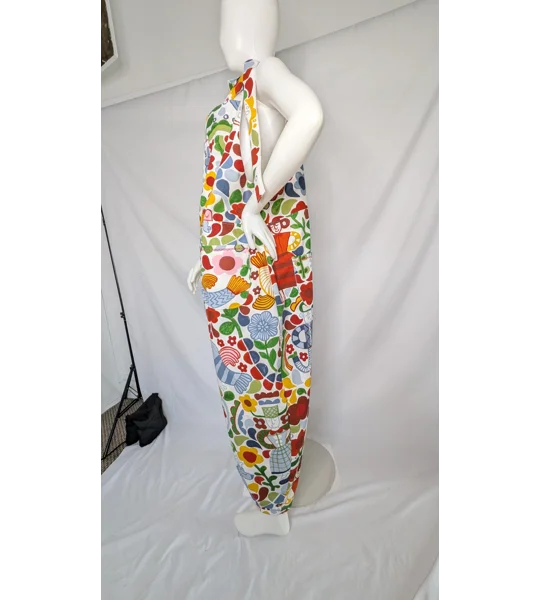 Tie Top Dungarees, Folk Art Print, Cotton Blend, Size 20