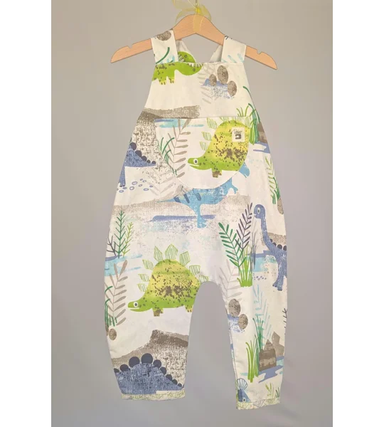 Dinosaur Dungarees, romper,(2-3y) sustainable children's gift.