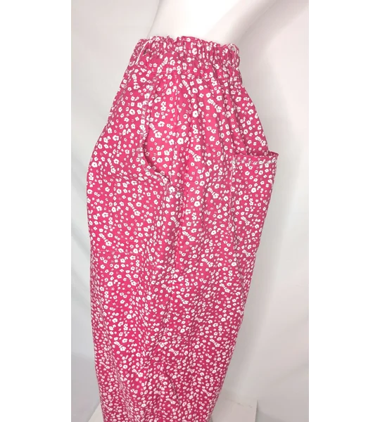 Reworked Barrel Leg Trousers: Fuchsia Floral Cotton Blend, Size 14