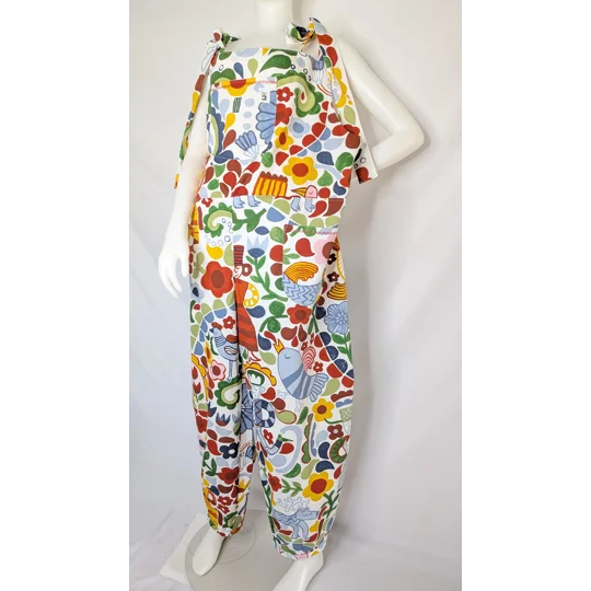 Tie Top Dungarees, Folk Art Print, Cotton Blend, Size 20