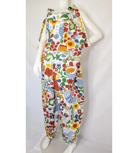 Tie Top Dungarees, Folk Art Print, Cotton Blend, Size 20