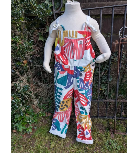 Bright patterns kids dungarees: Upcycled and Reworked childrens clothing-Age 7-8 Years