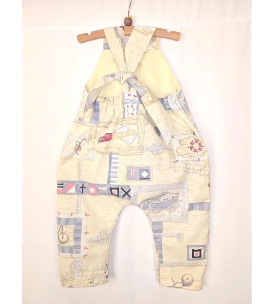 Toddler dungarees, seaside boats,(12-18m) sustainable children's gift.