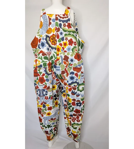 Tie Top Dungarees, Folk Art Print, Cotton Blend, Size 20