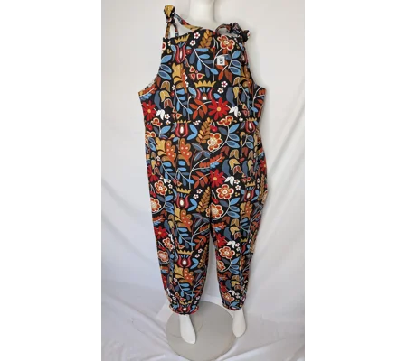 Tie Top Dungarees, Floral Print Cotton Overalls, Size 20