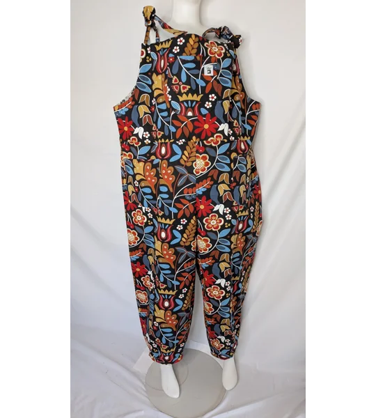 Tie Top Dungarees, Floral Print Cotton Overalls, Size 20