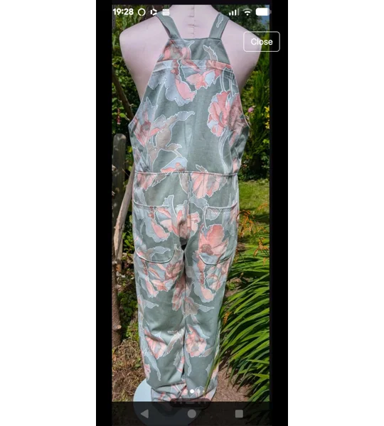 Dungarees size 10 floral, reworked upcycled textiles