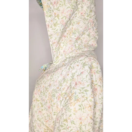 Handmade Vintage Textile Quilted Jacket: Ditsy Floral, Fairy Hood, Size 18