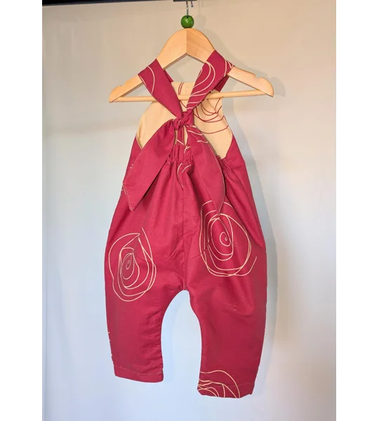 Patterned Pink Baby Dungarees Romper: Upcycled Sustainable Baby Clothing (9-12m)