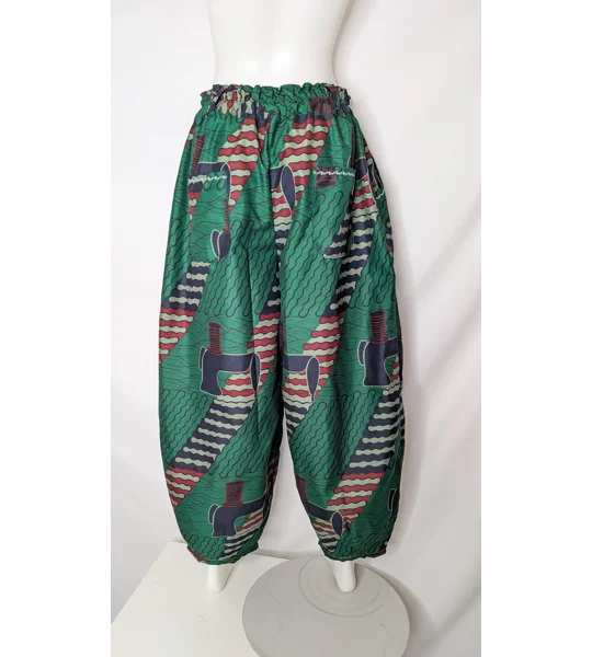 Barrel Leg Trousers: Size 18 ethnic sewing lover print green