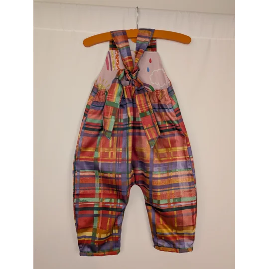 Check multi coloured toddler dungarees,(2-3y) sustainable children's gift.