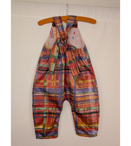 Check multi coloured toddler dungarees,(2-3y) sustainable children's gift.