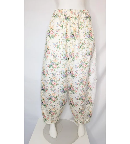 Reworked barrel Leg Trousers: Size 16, antique blooms