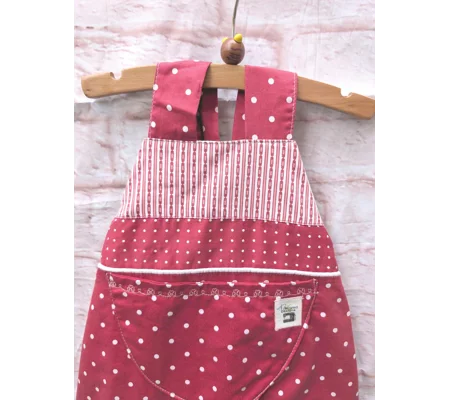 Dungarees for Babies: Handmade Romper in Red Spots (3-6m)