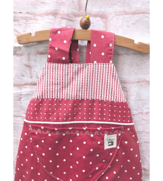 Dungarees for Babies: Handmade Romper in Red Spots (3-6m)