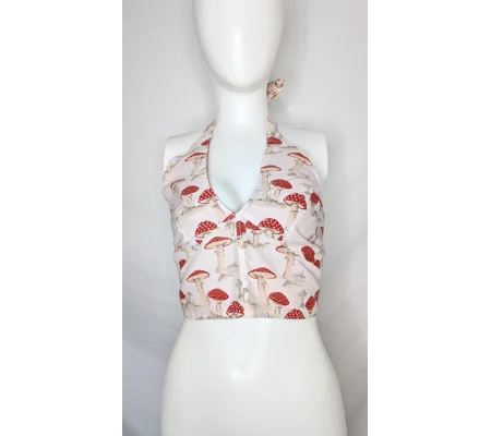 Reversible Cropped Halter Top: whimsical mushroom