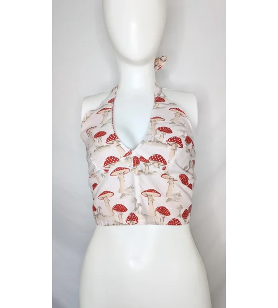 Reversible Cropped Halter Top: whimsical mushroom