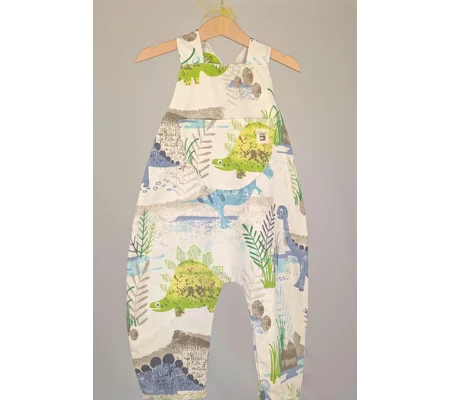 Dinosaur Dungarees, romper,(2-3y) sustainable children's gift.