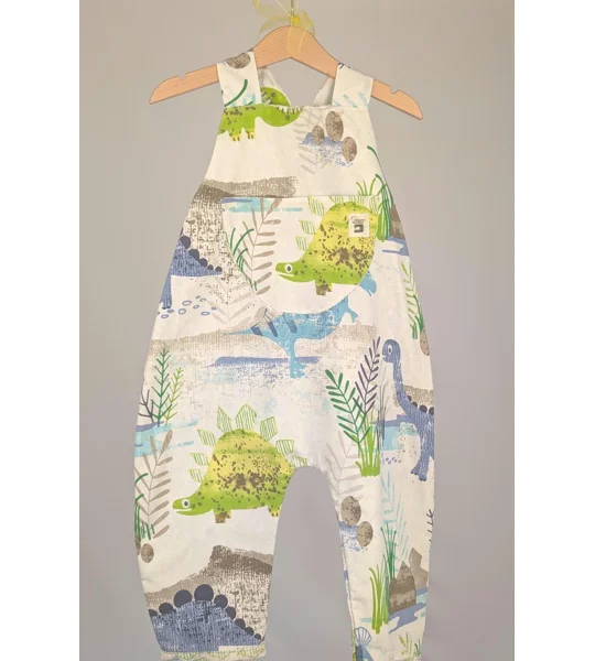 Dinosaur Dungarees, romper,(2-3y) sustainable children's gift.
