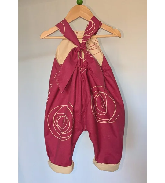 Patterned Pink Baby Dungarees Romper: Upcycled Sustainable Baby Clothing (9-12m)