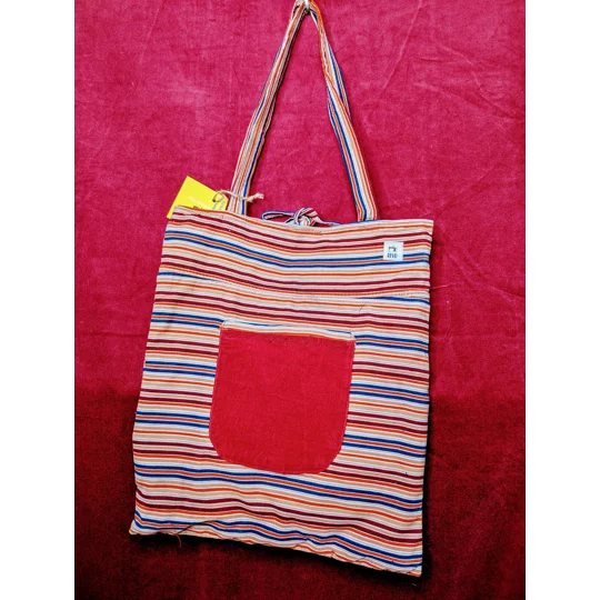 Striped Corduroy Tote Bag: Embroidered Detail, Upcycled Textiles