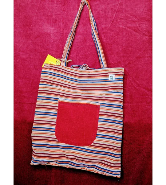 Striped Corduroy Tote Bag: Embroidered Detail, Upcycled Textiles
