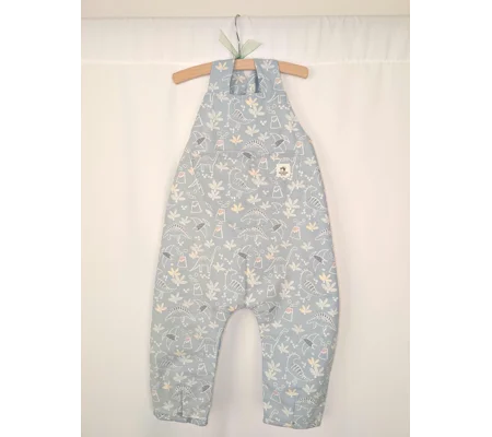 Dinosaur Dungarees, pastel blue(18-24y) sustainable children's gift.