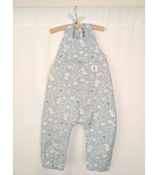 Dinosaur Dungarees, pastel blue(18-24y) sustainable children's gift.