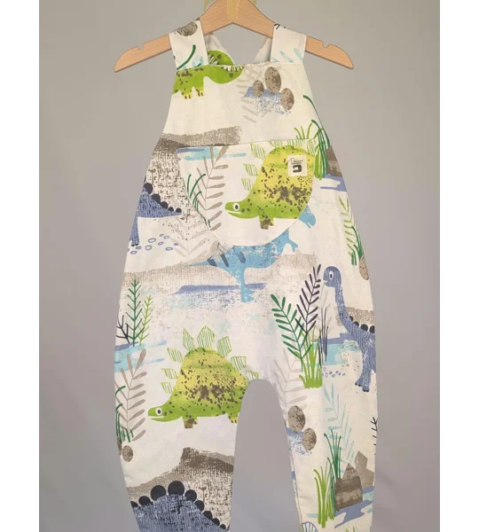 Dinosaur Dungarees, romper,(2-3y) sustainable children's gift.