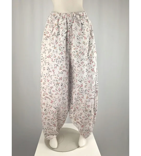 Reworked barrel Leg Trousers: Size 18 floral white