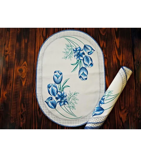 Vintage Tulip Placemats - Set of 5 Oval Fabric Table Mats