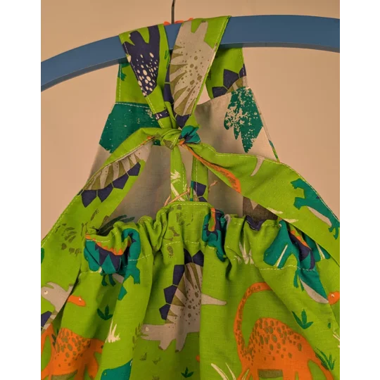Dinosaur Baby Dungarees Romper: Upcycled Sustainable Baby Clothing (9-12m)