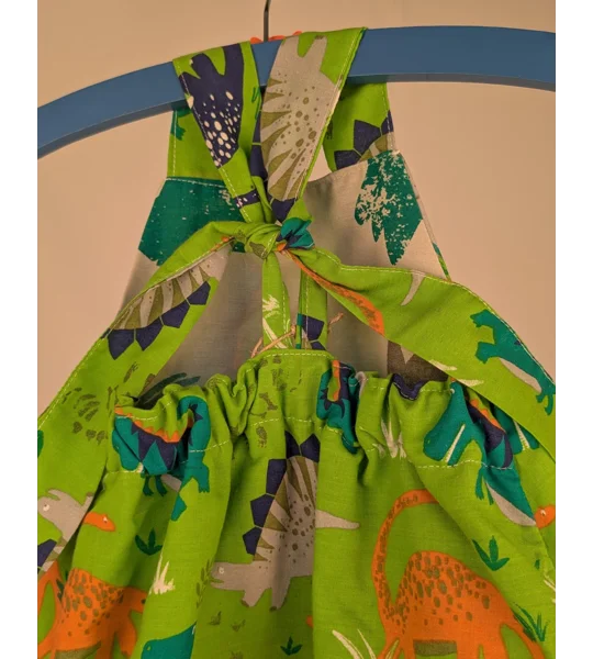 Dinosaur Baby Dungarees Romper: Upcycled Sustainable Baby Clothing (9-12m)