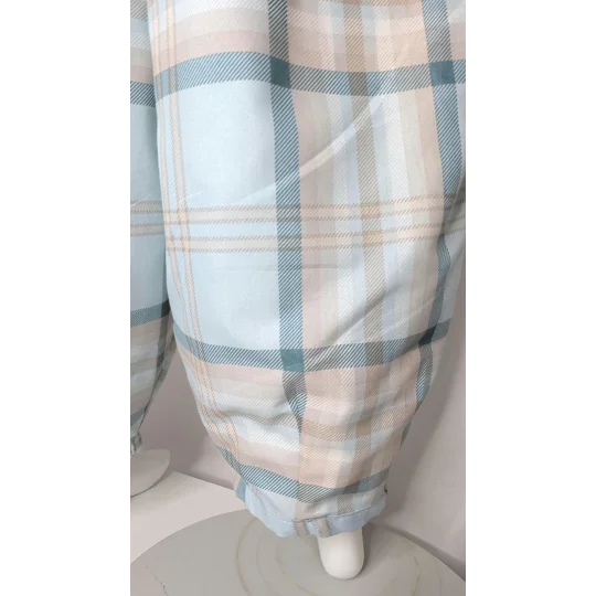 Reworked barrel Leg Trousers: Size 18 summer mist check