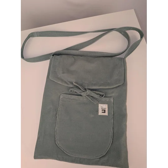 Embroidered shoulder Bag: Mint green baby cord pouch