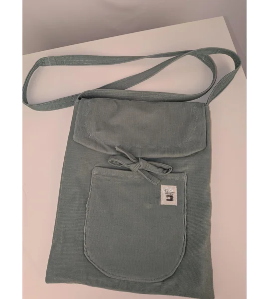 Embroidered shoulder Bag: Mint green baby cord pouch