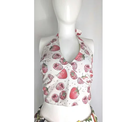 Reversible Cropped Halter Top: raspberry trifle