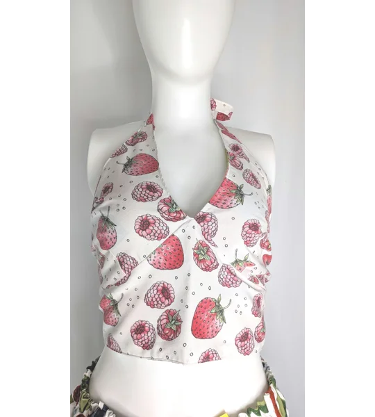Reversible Cropped Halter Top: raspberry trifle