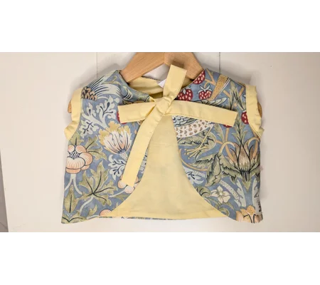 Vintage Style Child Waistcoat, Floral Print, Yellow Lining, Eco-Friendly Fabric