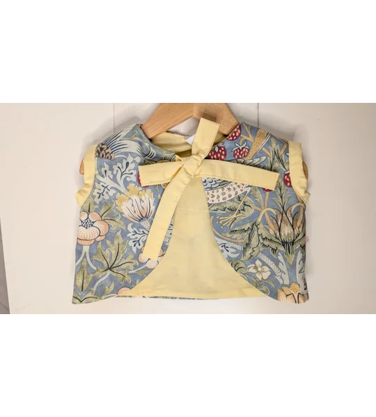 Vintage Style Child Waistcoat, Floral Print, Yellow Lining, Eco-Friendly Fabric