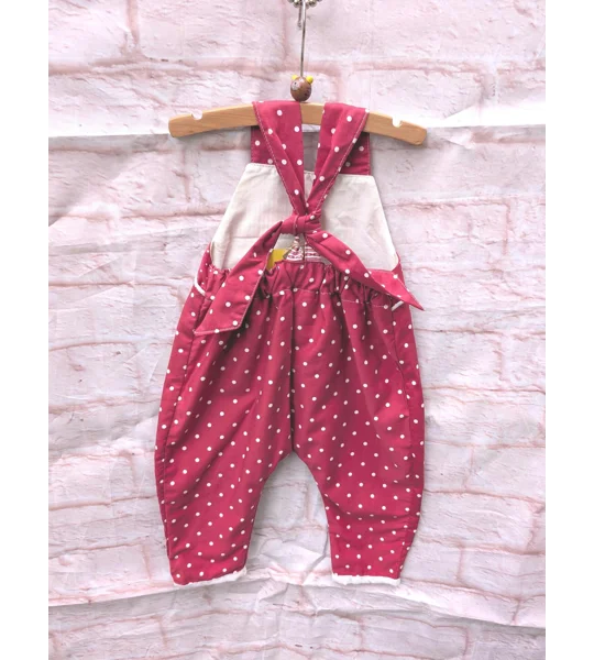 Dungarees for Babies: Handmade Romper in Red Spots (3-6m)