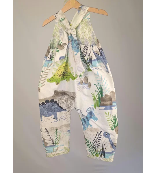 Dinosaur Dungarees, romper,(2-3y) sustainable children's gift.