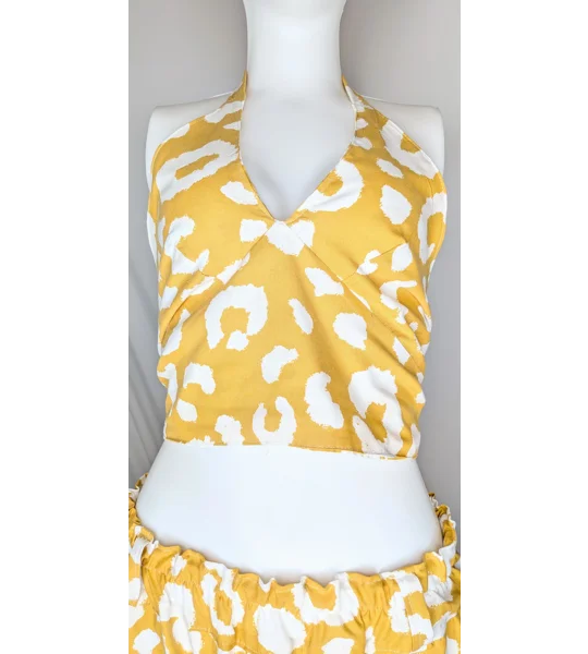 Reversible Cropped Halter Top: jungle sun.