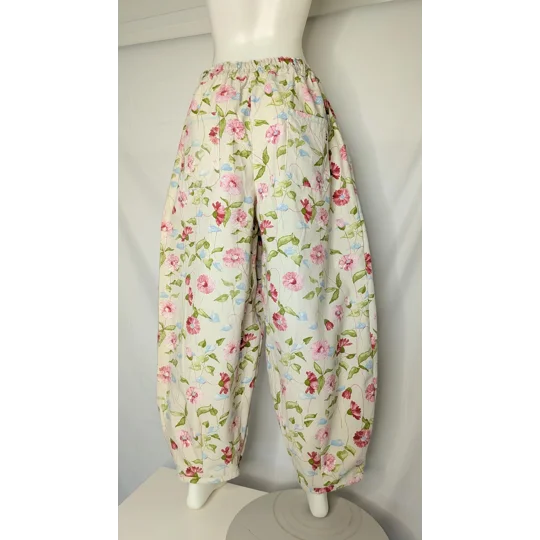 Reworked barrel Leg Trousers: Size 16, water colour days