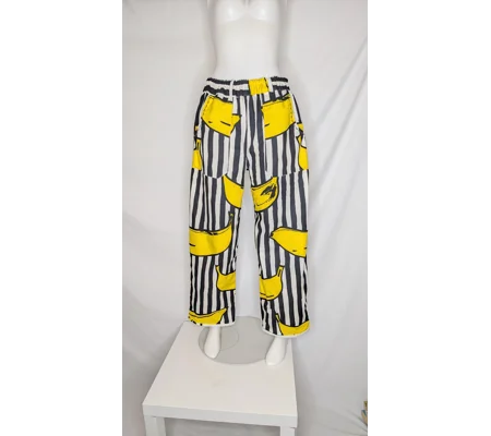 Reworked straight Leg Trousers: Size 14 banana stripe