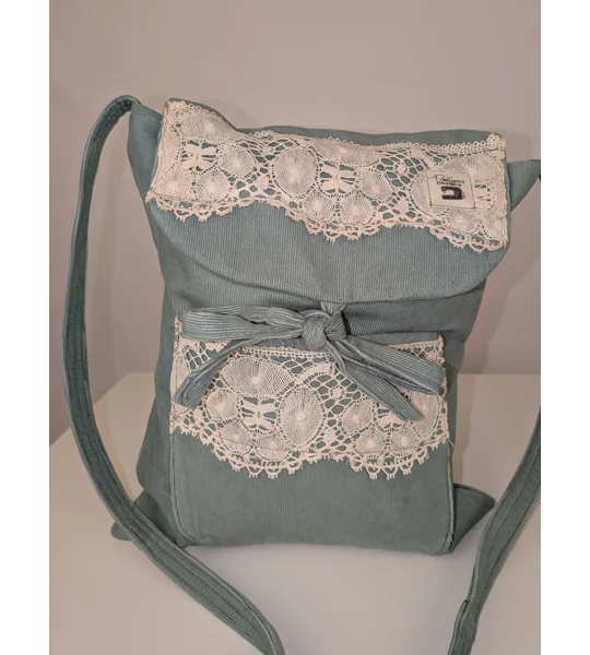 Mint green baby cord messenger bag