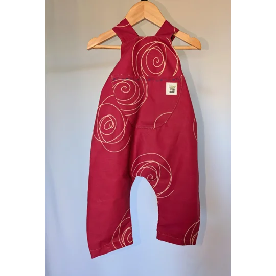 Patterned Pink Baby Dungarees Romper: Upcycled Sustainable Baby Clothing (9-12m)