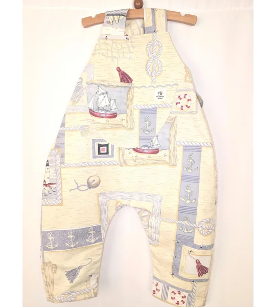 Toddler dungarees, seaside boats,(12-18m) sustainable children's gift.