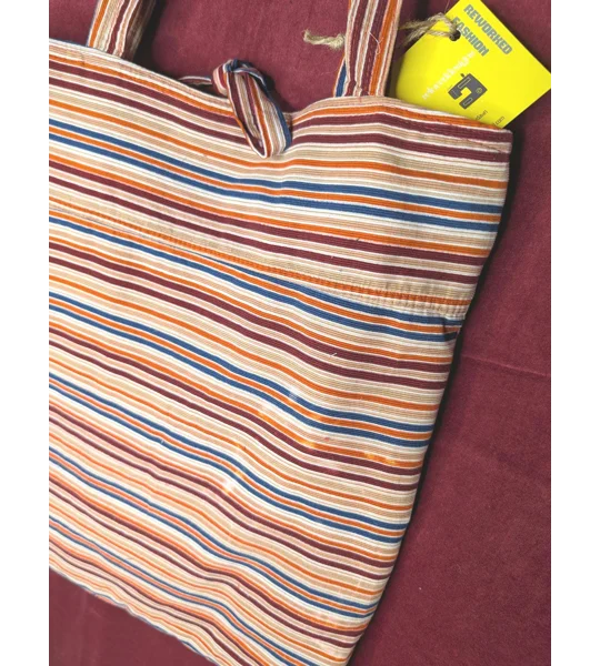 Striped Corduroy Tote Bag: Embroidered Detail, Upcycled Textiles