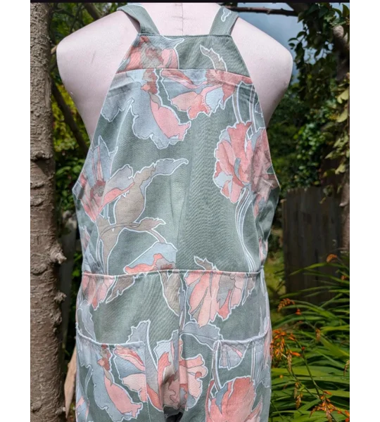 Dungarees size 10 floral, reworked upcycled textiles
